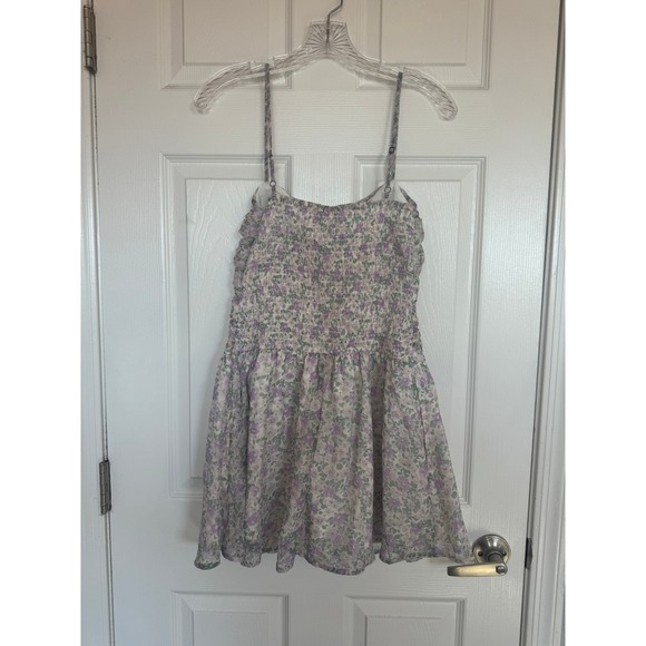 Hollister Floral Chilfon Skort Mini Dress Spaghetti Straps Lavender Green SZ M - Picture 5 of 14